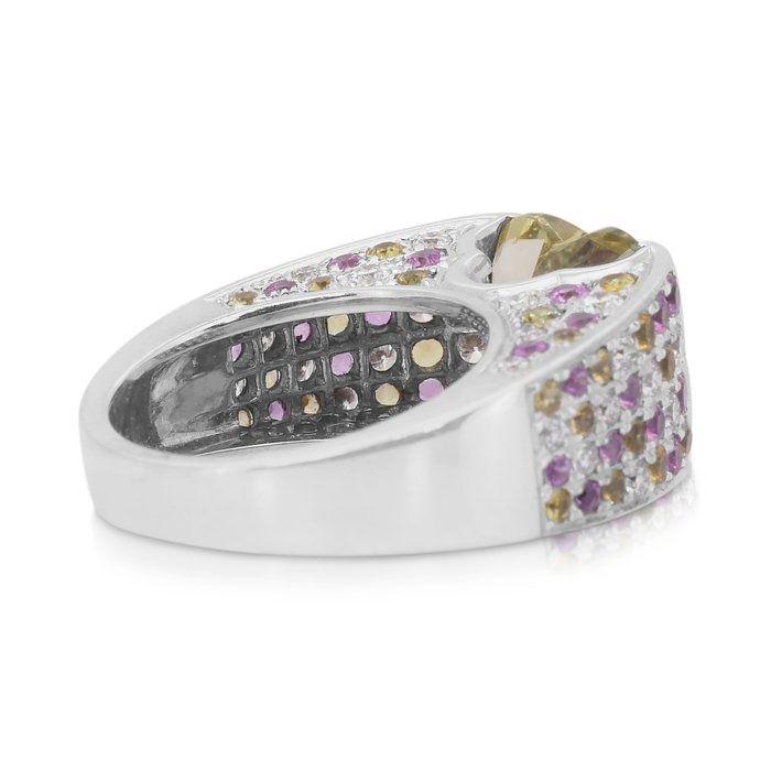 Magnificent 6.60ct Citrine, Sapphires, and Diamonds Cocktail Ring in 18k White Gold - IGI Certified