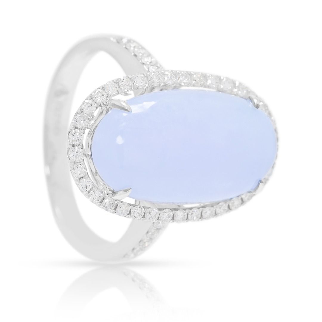 Majestic 0.55ct Diamond & Purple Jade Cocktail Ring in 18K White Gold