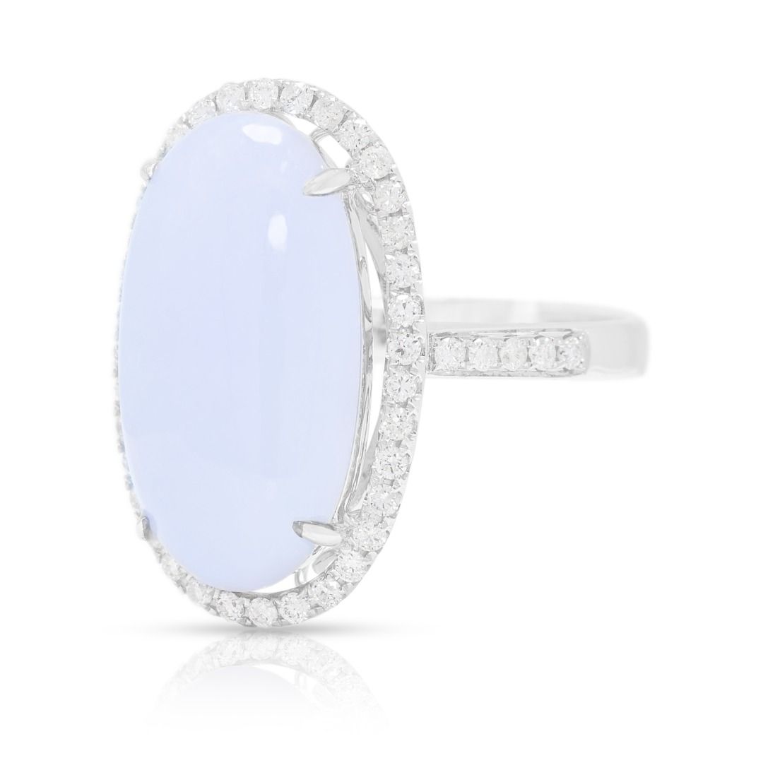 Majestic 0.55ct Diamond & Purple Jade Cocktail Ring in 18K White Gold