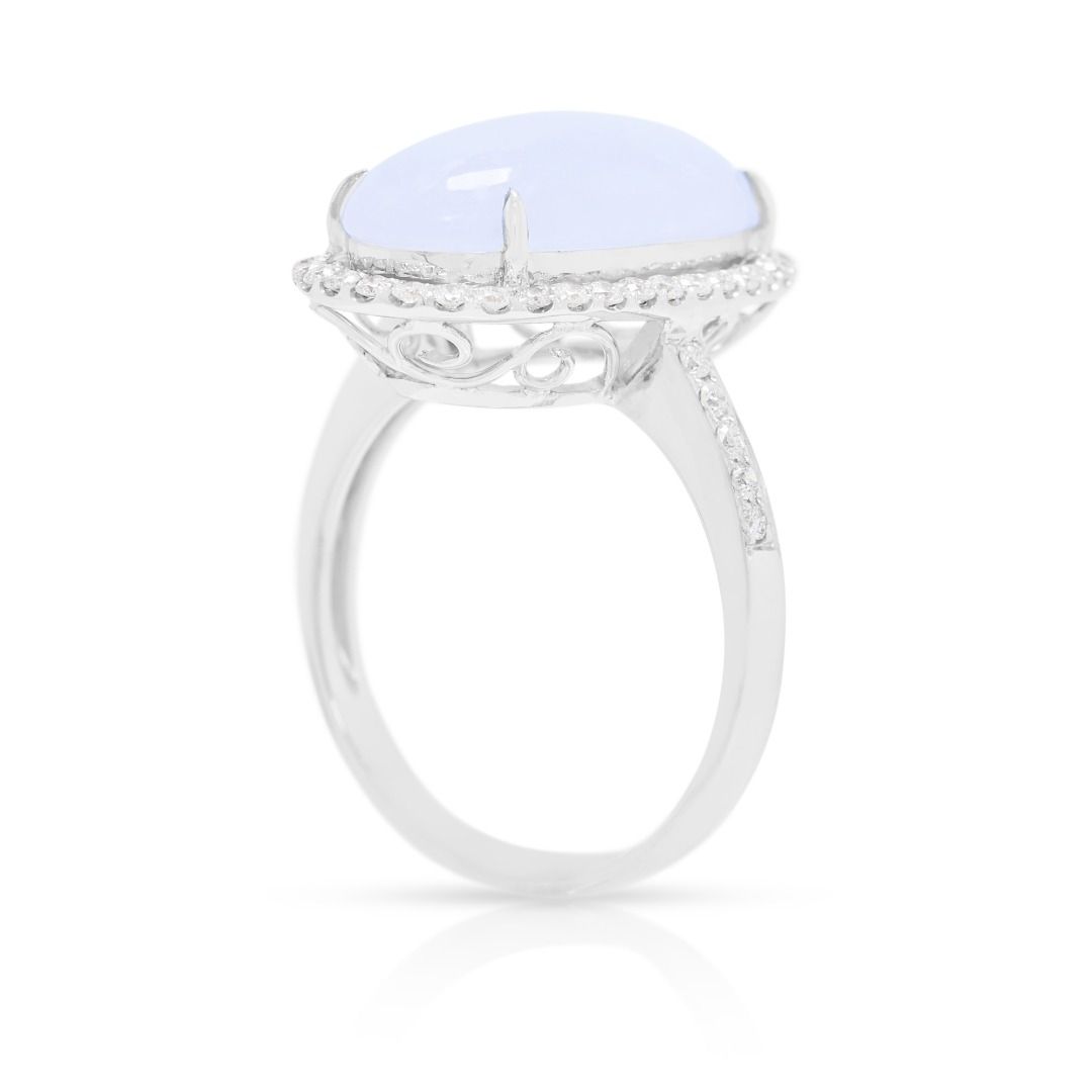 Majestic 0.55ct Diamond & Purple Jade Cocktail Ring in 18K White Gold