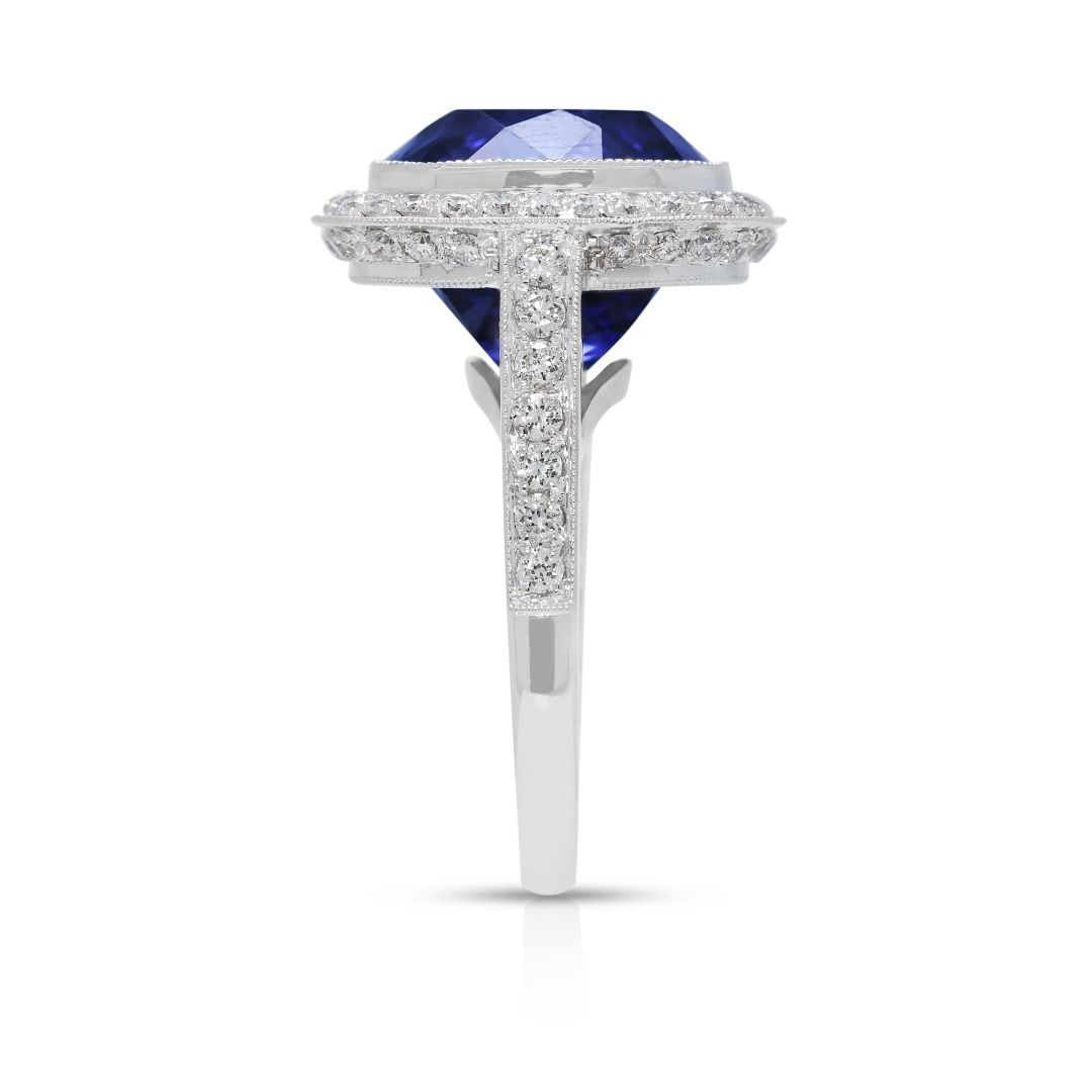 Majestic 12.57ct Tanzanite and Diamond Halo Statement Ring in 18k White Gold - NGI Certified