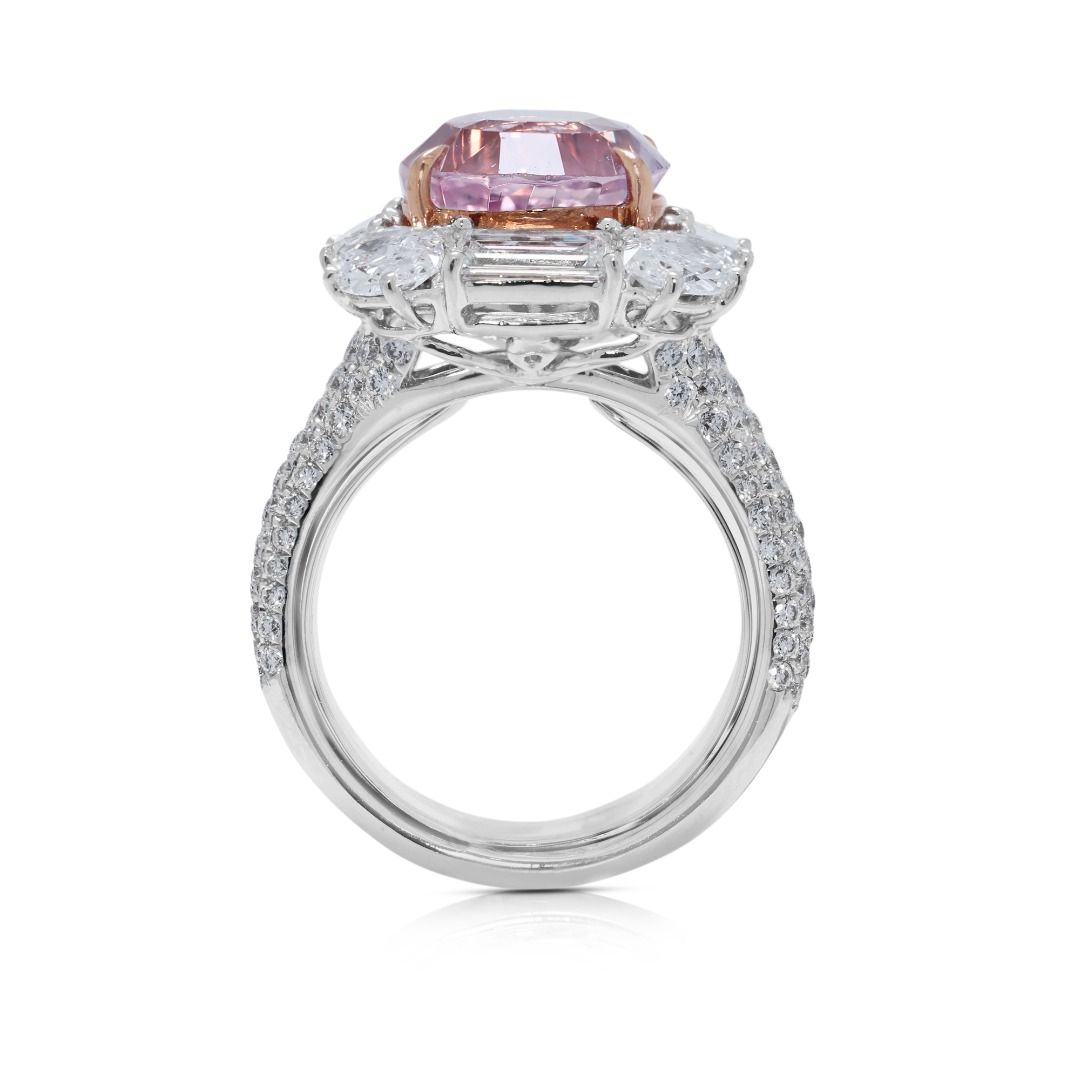 Majestic 12.75ct Natural Padparadscha Sapphire and Diamond 18k White Gold Statement Ring - GRS Certified