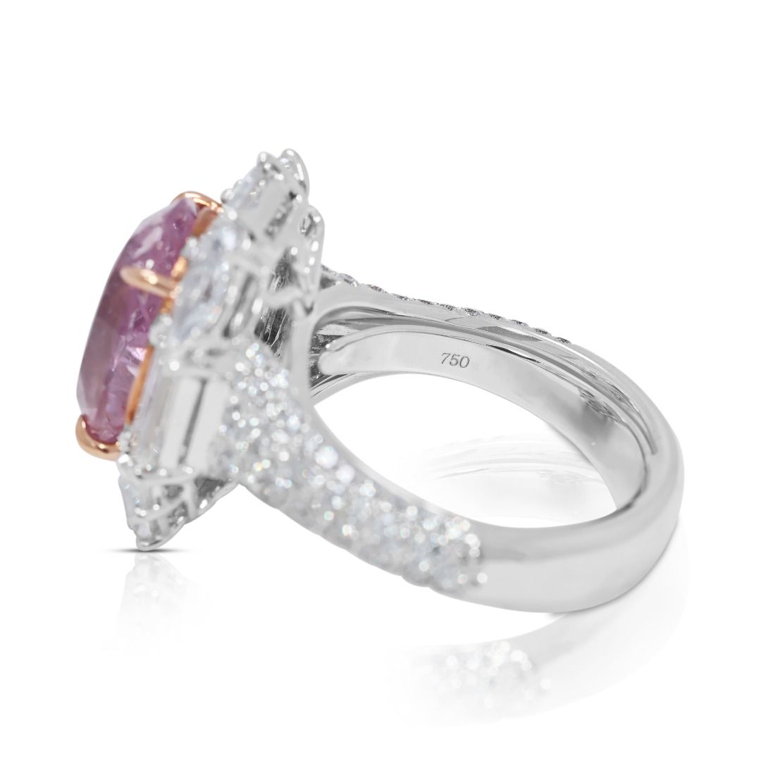 Majestic 12.75ct Natural Padparadscha Sapphire and Diamond 18k White Gold Statement Ring - GRS Certified