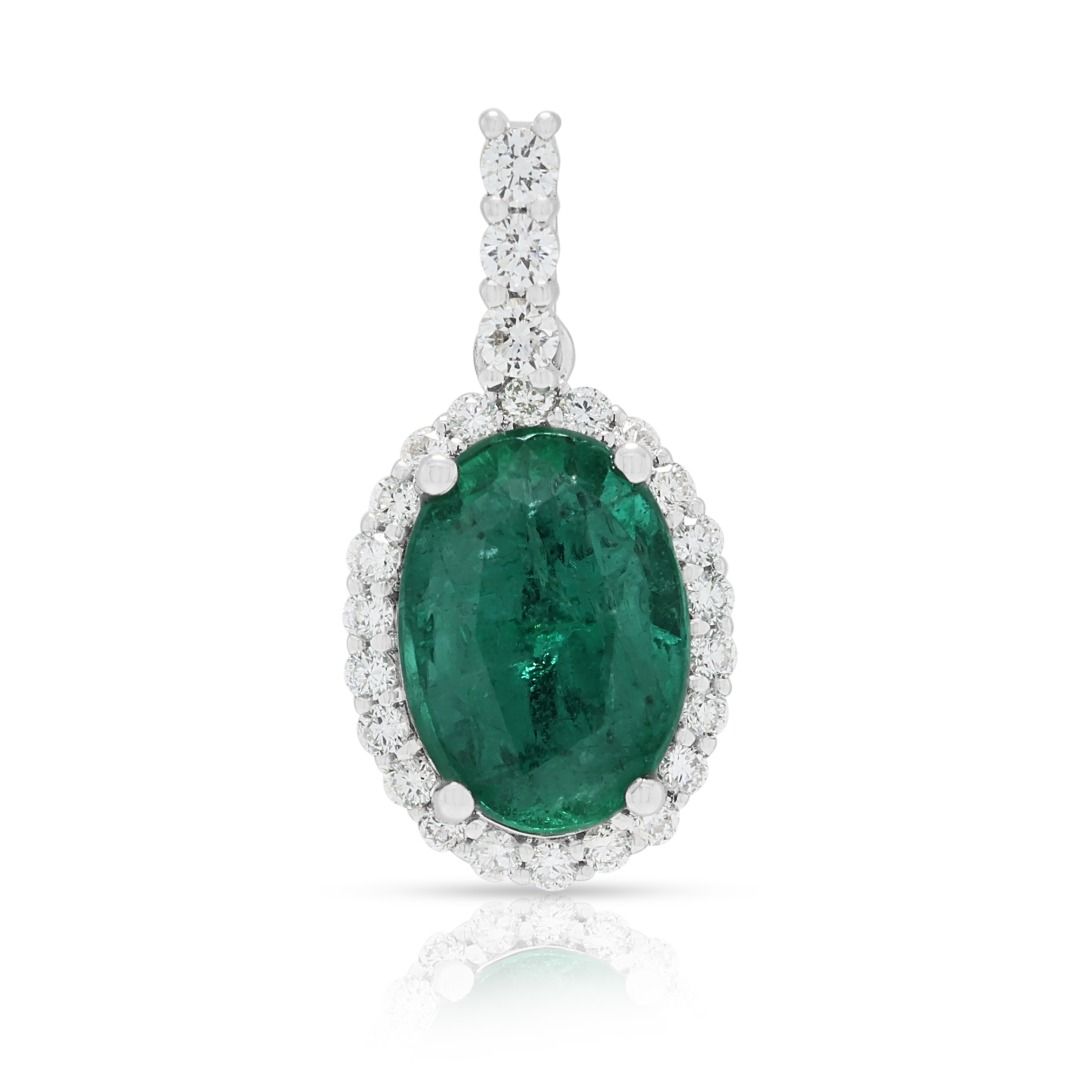 Majestic 2.36ct Emerald & Diamond Pendant in 18K White Gold (New) – CGRL Certified