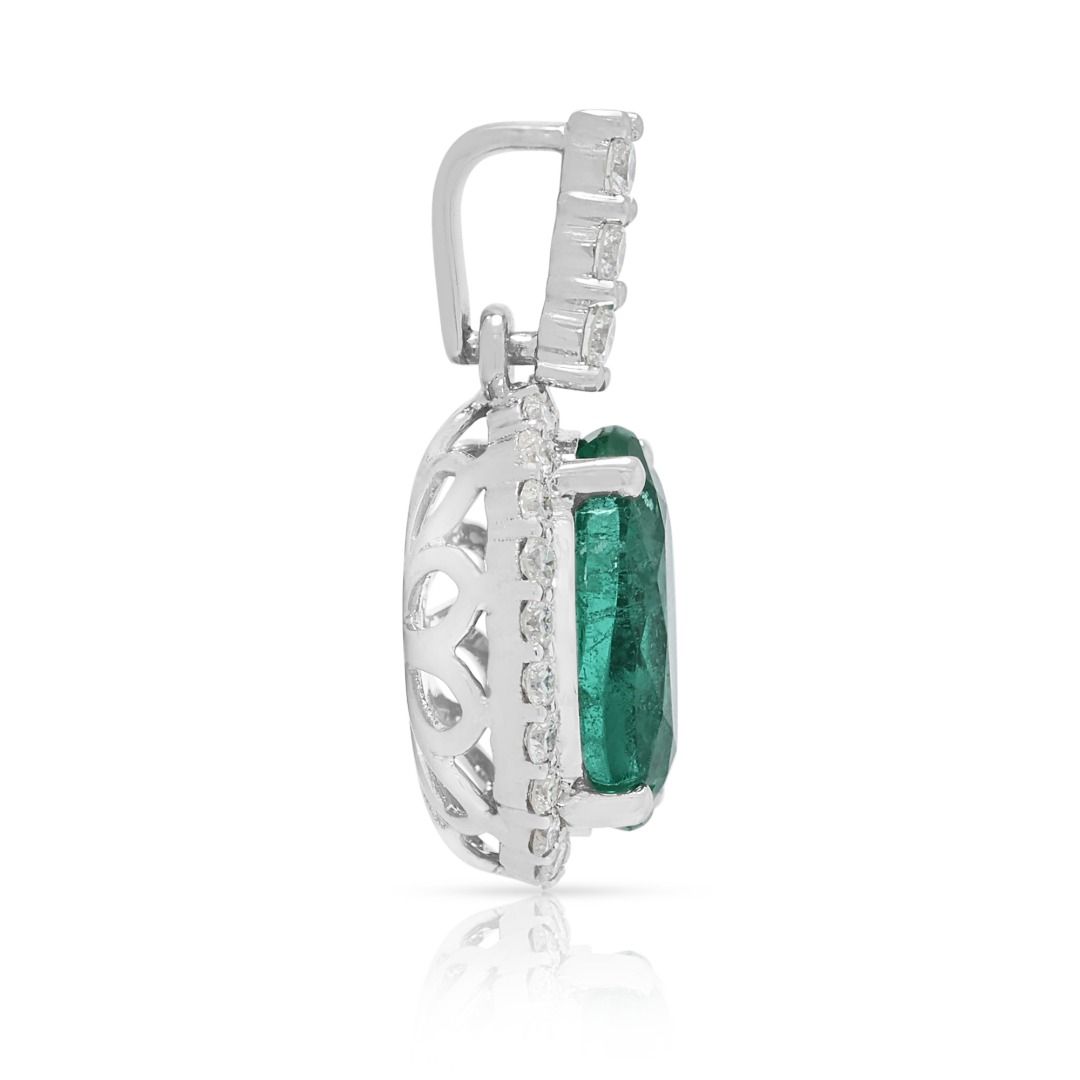 Majestic 2.36ct Emerald & Diamond Pendant in 18K White Gold (New) – CGRL Certified