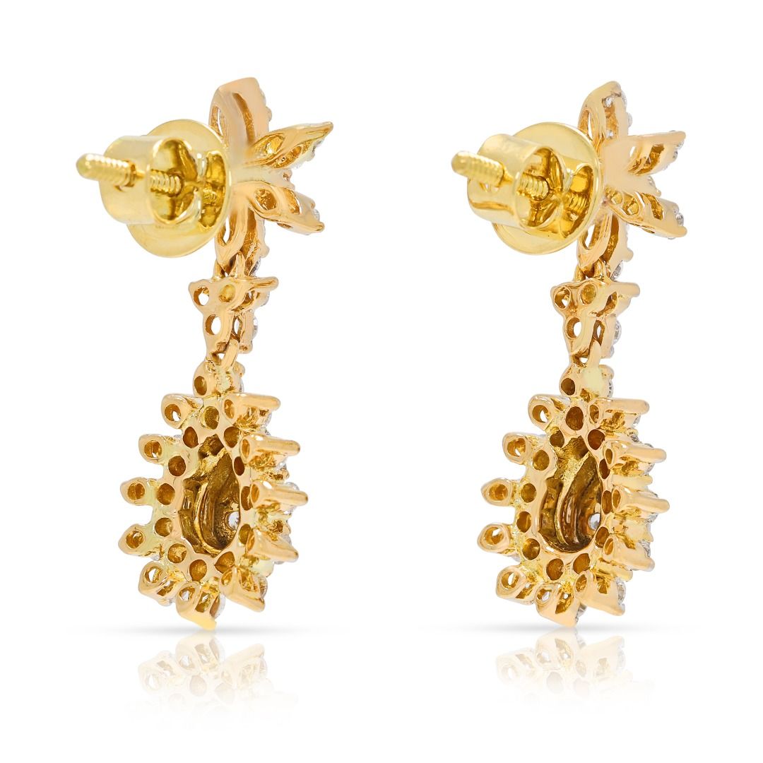 Mesmerizing 1.00ct Natural Diamond Floral Drop Earrings 18K Two-Tone Gold - IGI Certified