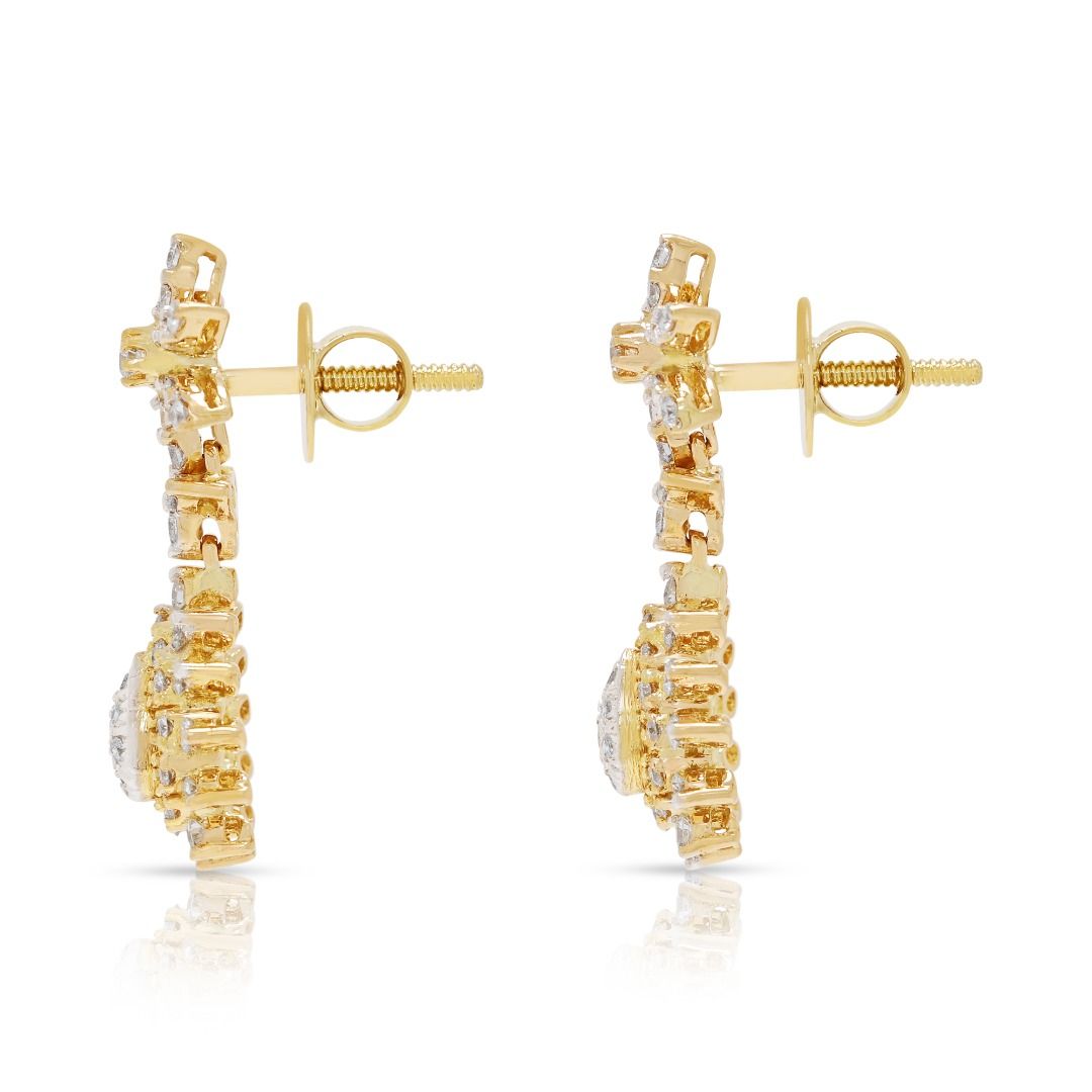 Mesmerizing 1.00ct Natural Diamond Floral Drop Earrings 18K Two-Tone Gold - IGI Certified