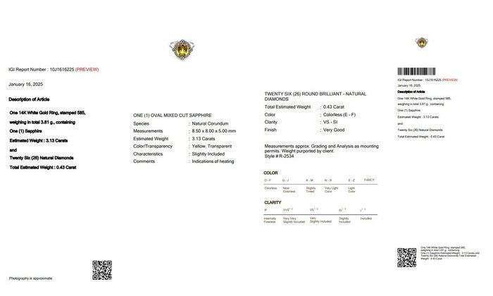 Mesmerizing 3.56ct Sapphire and Diamonds Cluster Ring in 14k White Gold - IGI Certified