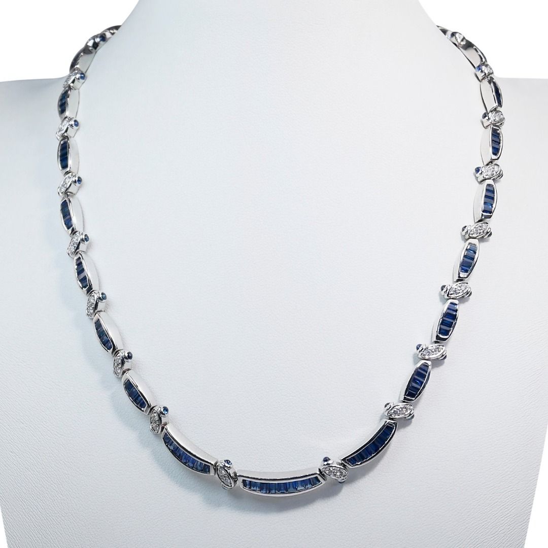 Mesmerizing 6 carat and 71 points Sapphires and Natural Diamond Necklace in 18k White Gold - IGI Certified