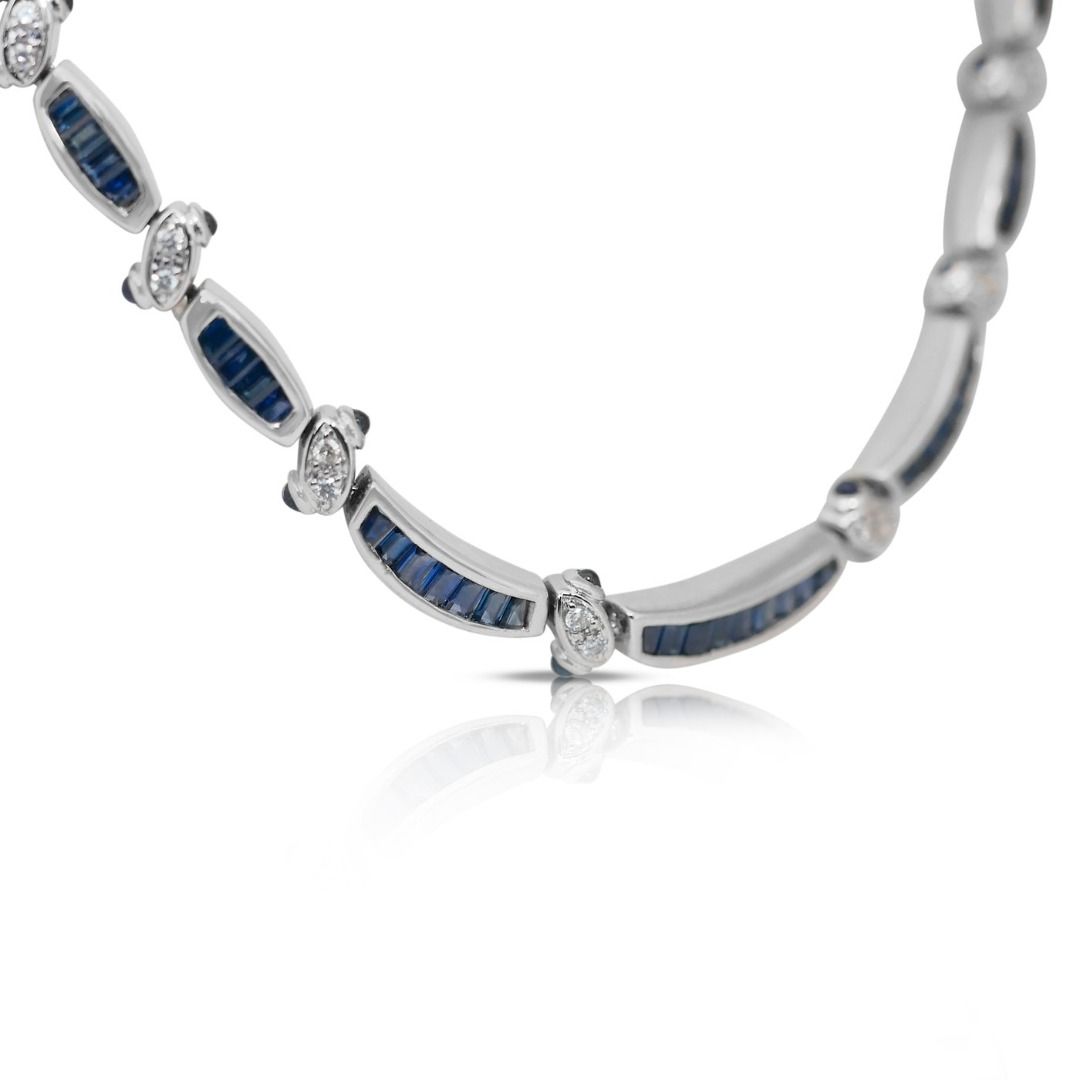 Mesmerizing 6 carat and 71 points Sapphires and Natural Diamond Necklace in 18k White Gold - IGI Certified