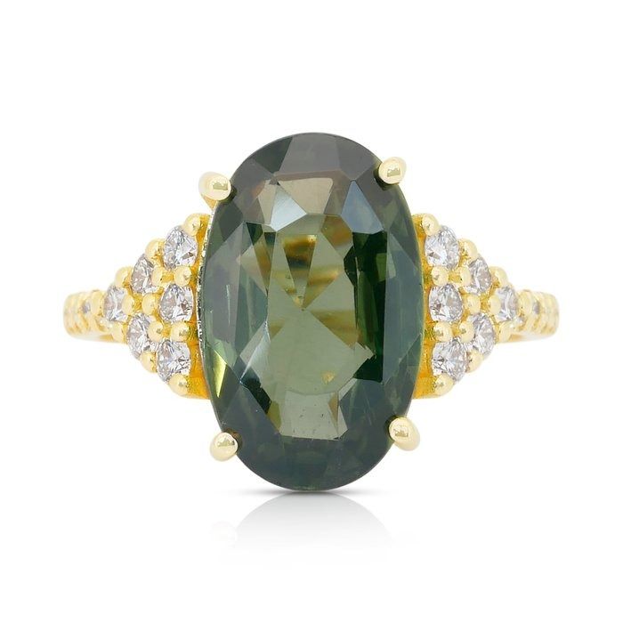 Mesmerizing 7.36ct Zircon and Diamonds Cocktail Ring in 18k Yellow Gold - GIA Certified