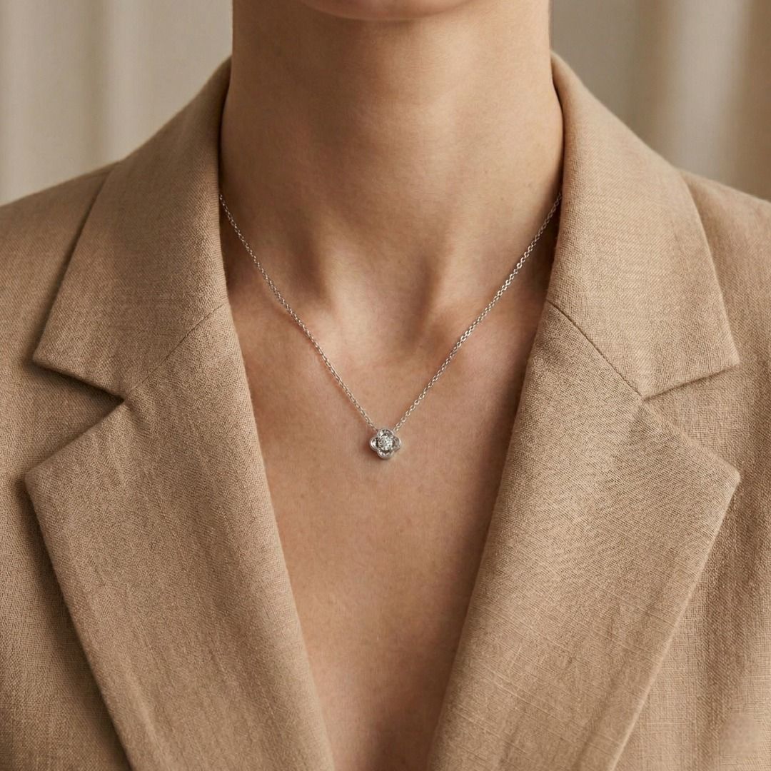 Minimalist 0.03ct Diamond Necklace in 18K White Gold