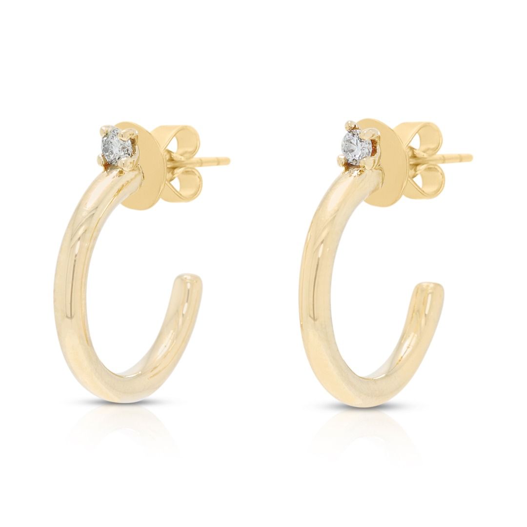 Minimalist 0.06ct Natural Diamond Hoop Earrings in 14K Yellow Gold