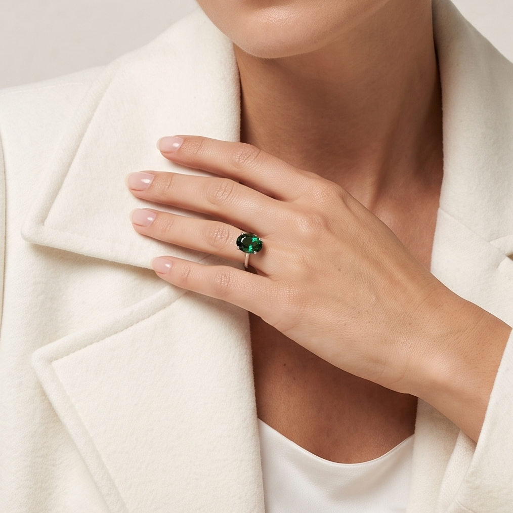 Verdant 3.17ct Green Tourmaline Solitaire Ring in 18K White Gold