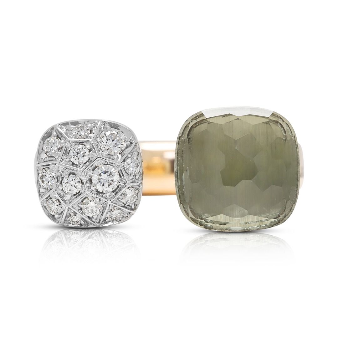 Modern 9ct Green Prasiolite with 0.78ct Diamond Nudo Ring in 18K Two-Tone Gold (New)