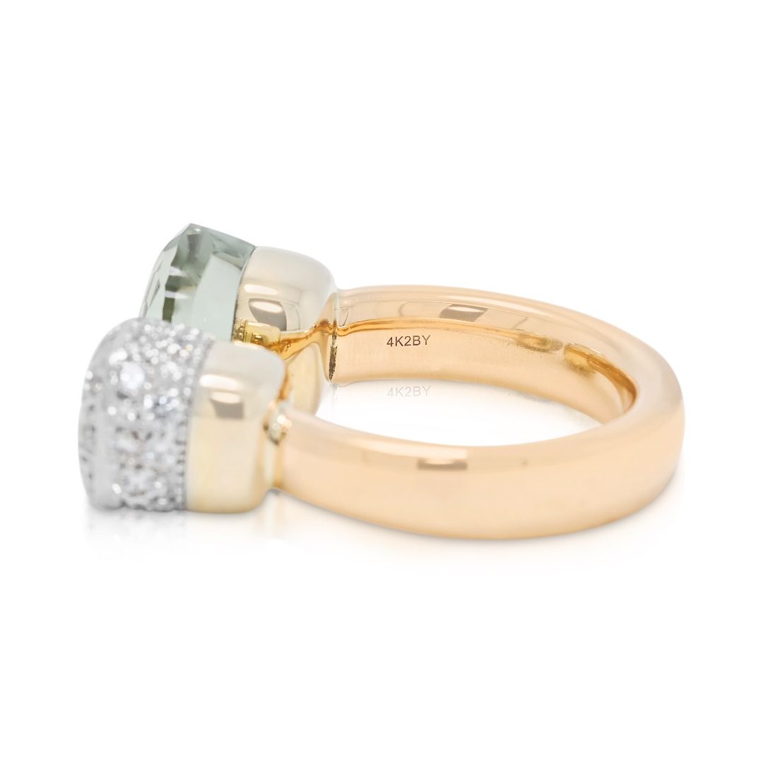Modern 9ct Green Prasiolite with 0.78ct Diamond Nudo Ring in 18K Two-Tone Gold (New)