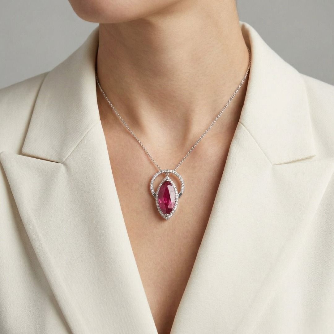 Multi-Way 12.01ct Rubellite & Diamond Ring/Pendant in 18K White Gold