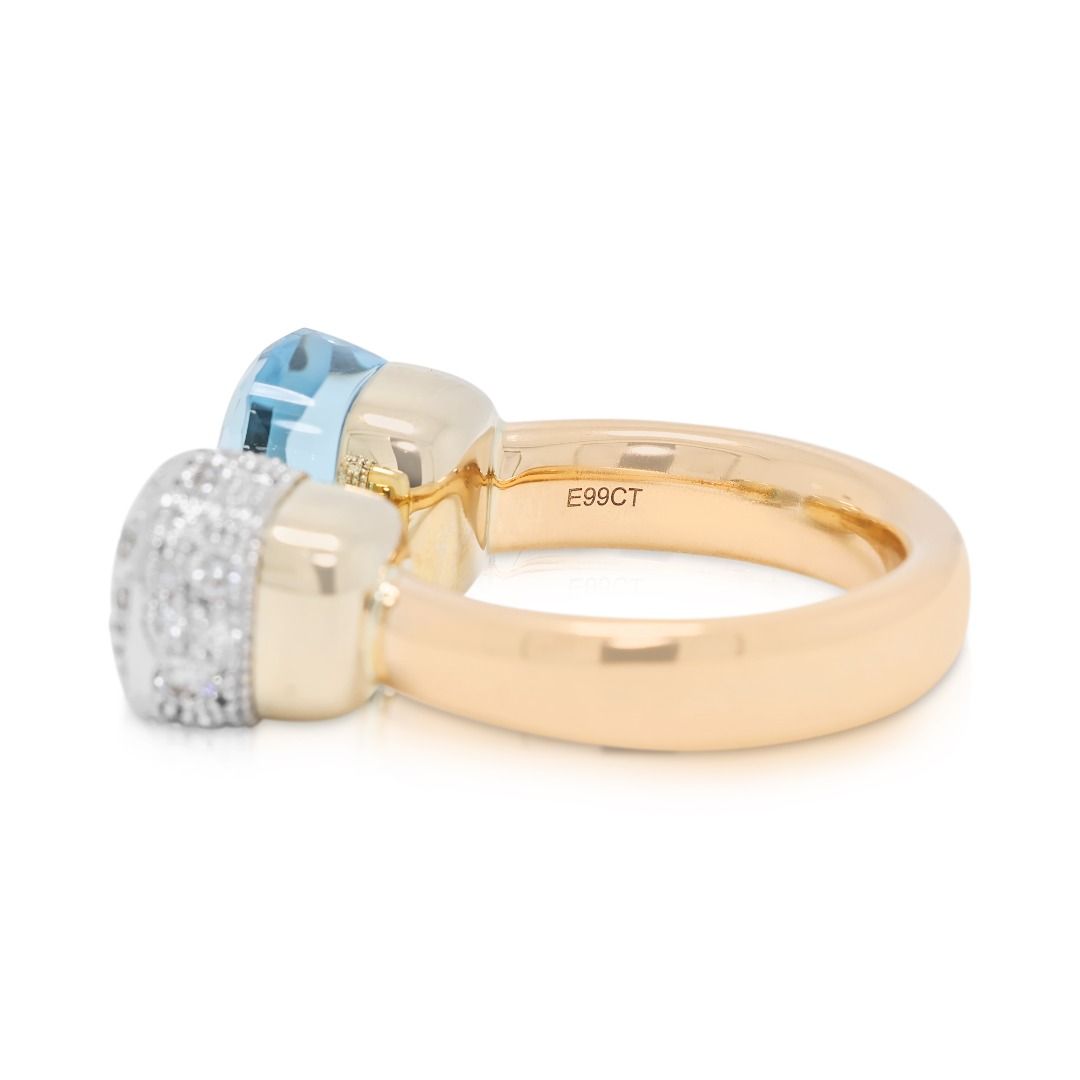 New 9ct Light Blue Topaz with 0.75ct Diamond Pomellato Nudo Ring in 18K Two-Tone Gold