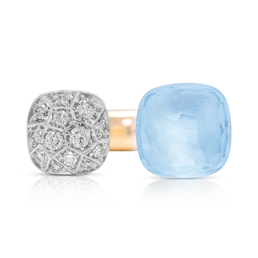 New 9ct Light Blue Topaz with 0.75ct Diamond Pomellato Nudo Ring in 18K Two-Tone Gold