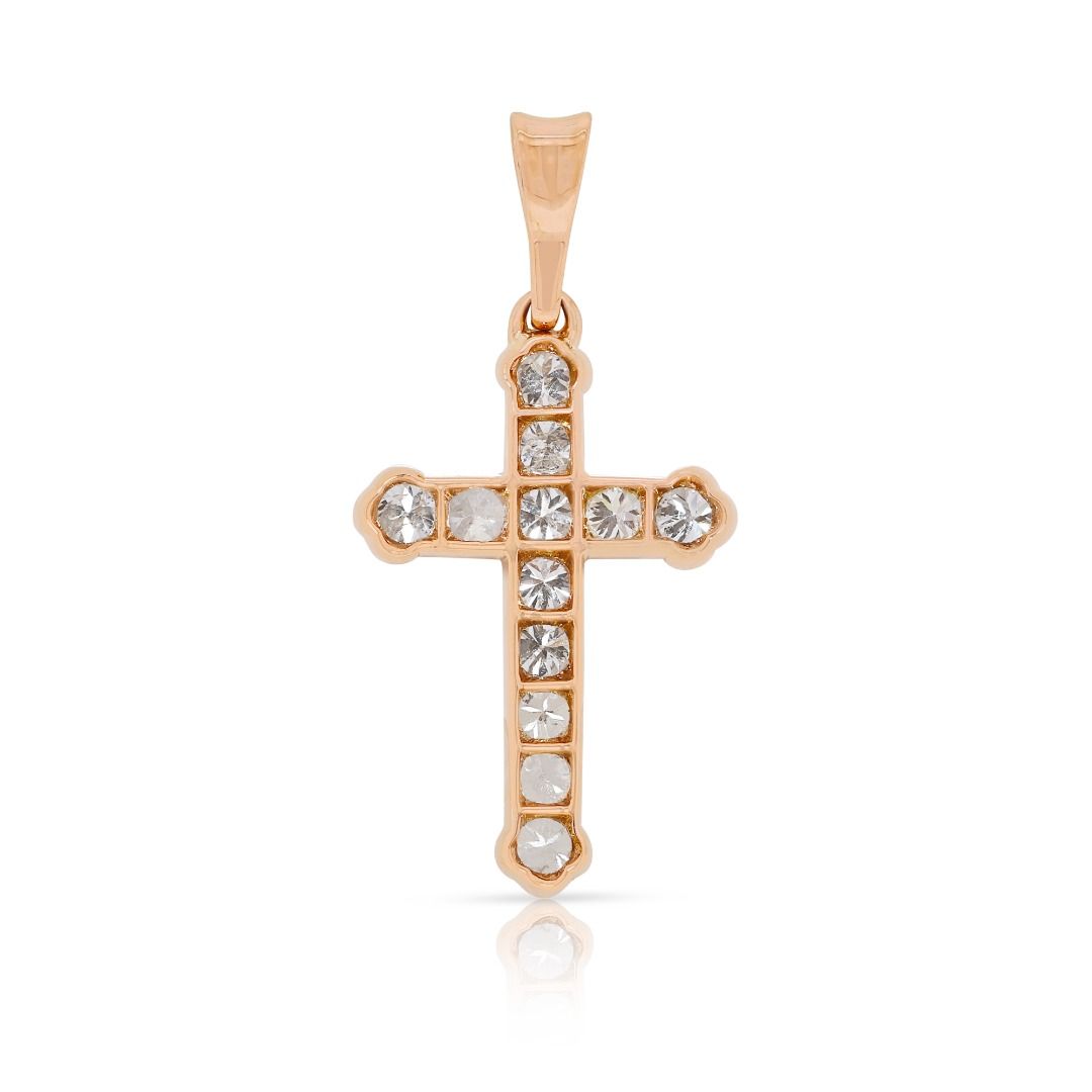 New-Unworn 0.46ct Diamond Cross Pendant in 18K Yellow Gold