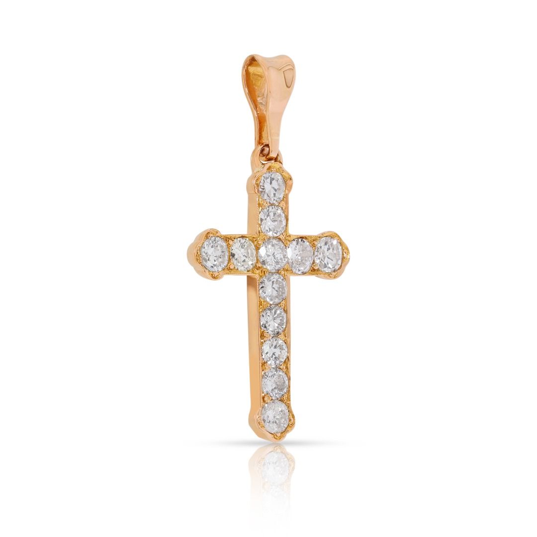 New-Unworn 0.46ct Diamond Cross Pendant in 18K Yellow Gold