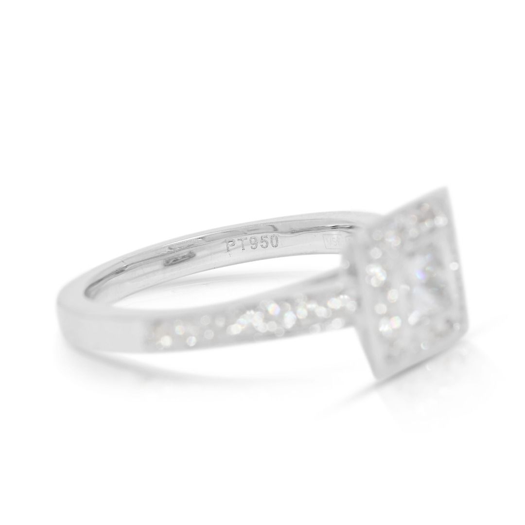 New-Unworn 0.76ct Princess & Round Diamond Ring in 18K White Gold