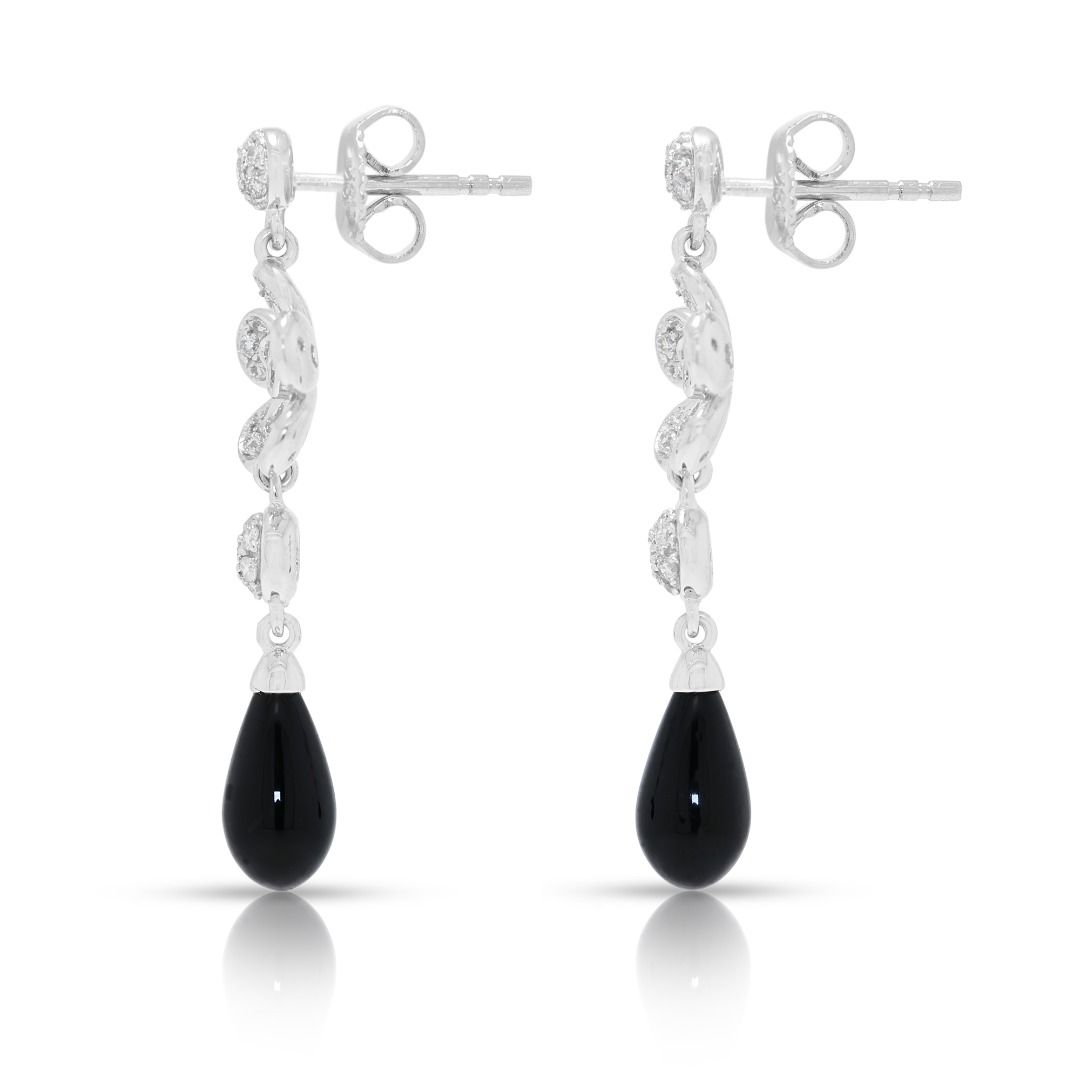 Noir Tropfenohrringe mit 2,36 Karat Naturdiamanten und birnenförmigem Onyx in 18K Weißgold (Neu)