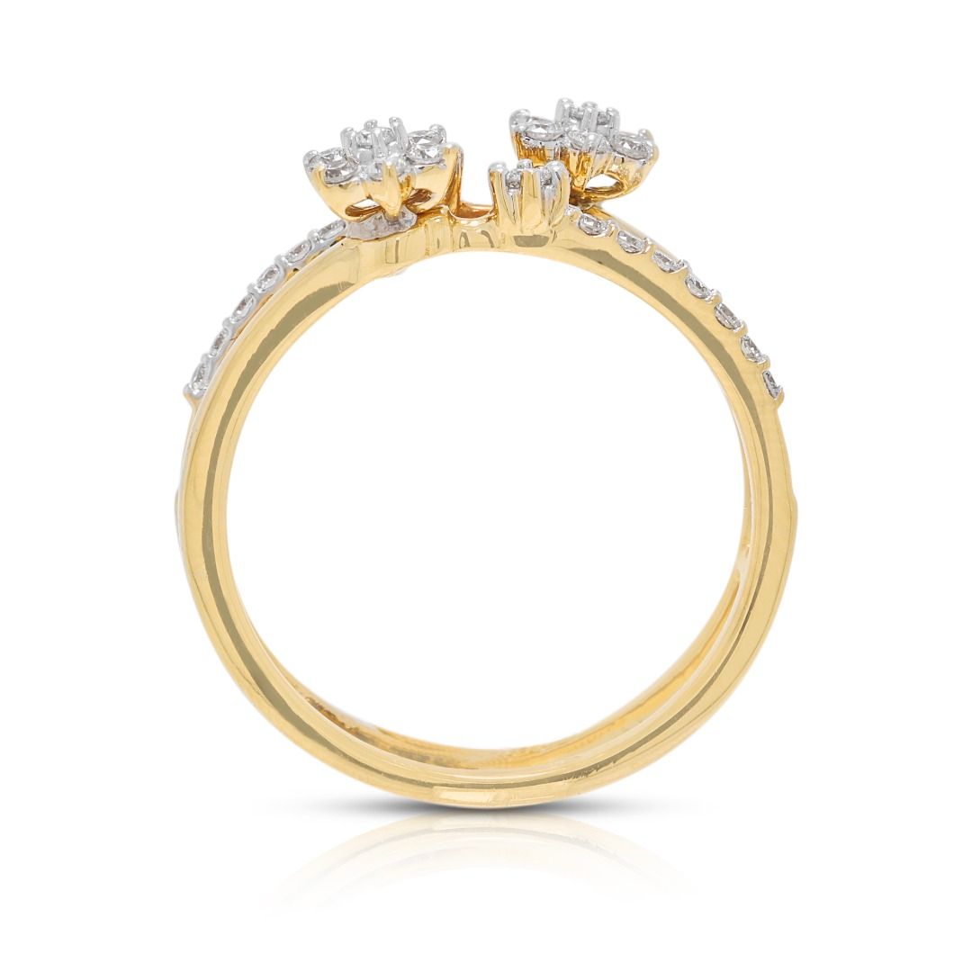 Opulent 0.31ct Diamond Pave Cluster Floral Ring in 18K Two-Toned Gold - IGI Certified