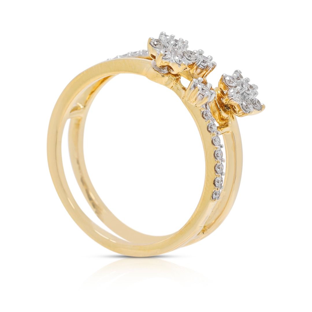 Opulent 0.31ct Diamond Pave Cluster Floral Ring in 18K Two-Toned Gold - IGI Certified