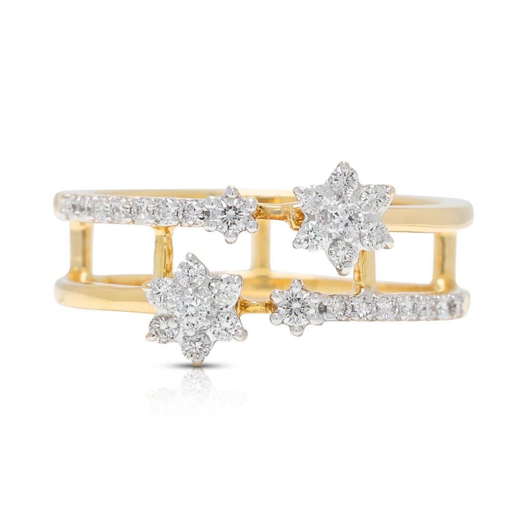 Opulent 0.31ct Diamond Pave Cluster Floral Ring in 18K Two-Toned Gold - IGI Certified