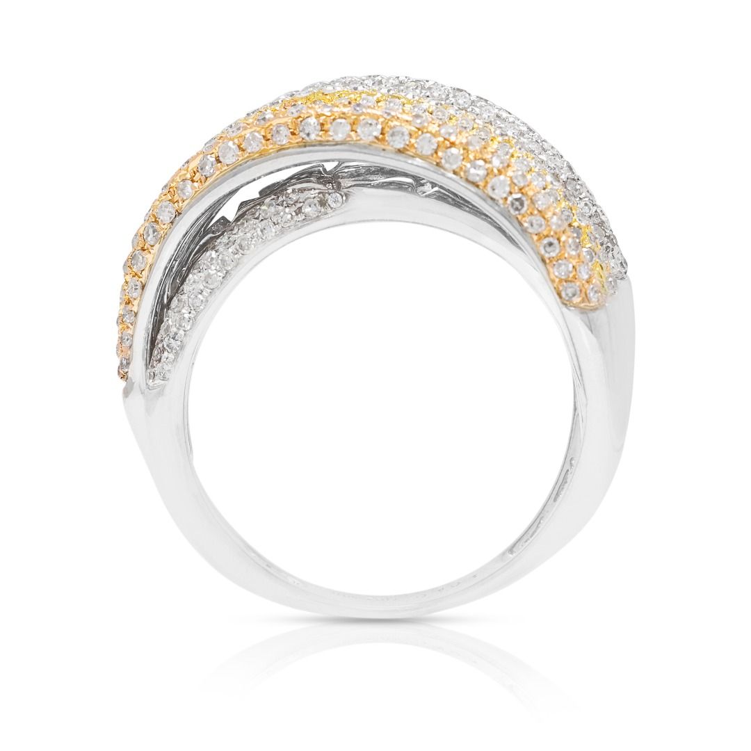 Opulent 1.06ct Natural Diamond Round Brilliant Pave Crossover Ring in 18K Two-Tone Gold
