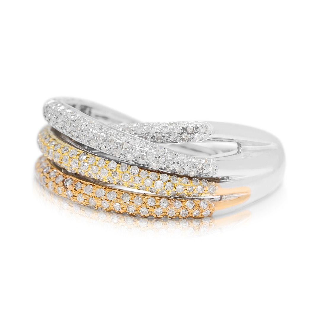 Opulent 1.06ct Natural Diamond Round Brilliant Pave Crossover Ring in 18K Two-Tone Gold