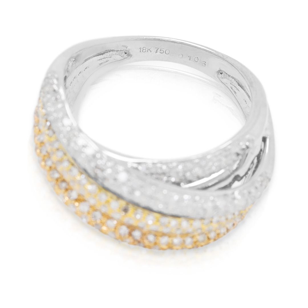 Opulent 1.06ct Natural Diamond Round Brilliant Pave Crossover Ring in 18K Two-Tone Gold