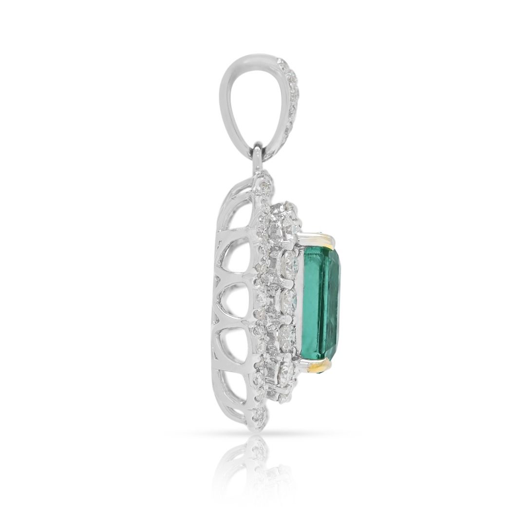 Opulent 4.15ct Emerald & Diamond Pendant in 18K Two-Toned Gold