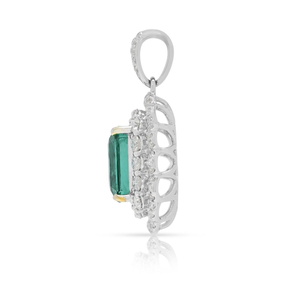 Opulent 4.15ct Emerald & Diamond Pendant in 18K Two-Toned Gold