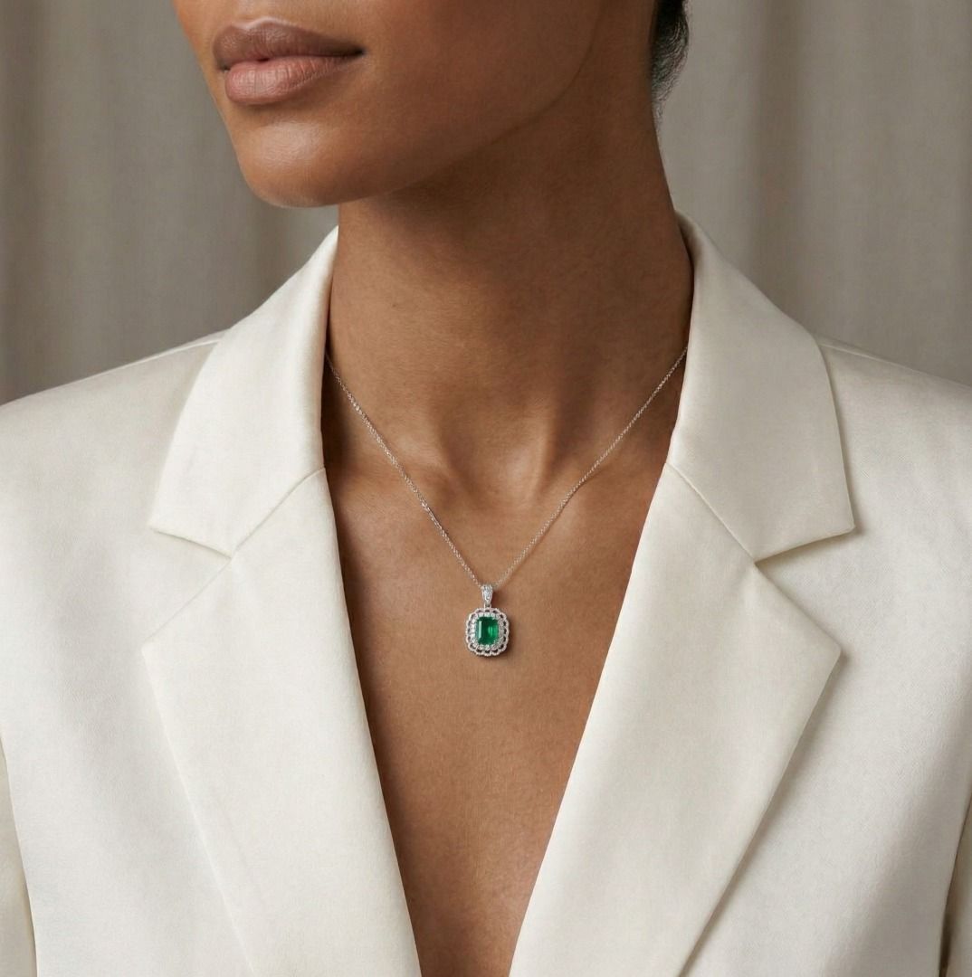 Opulent 4.15ct Emerald & Diamond Pendant in 18K Two-Toned Gold