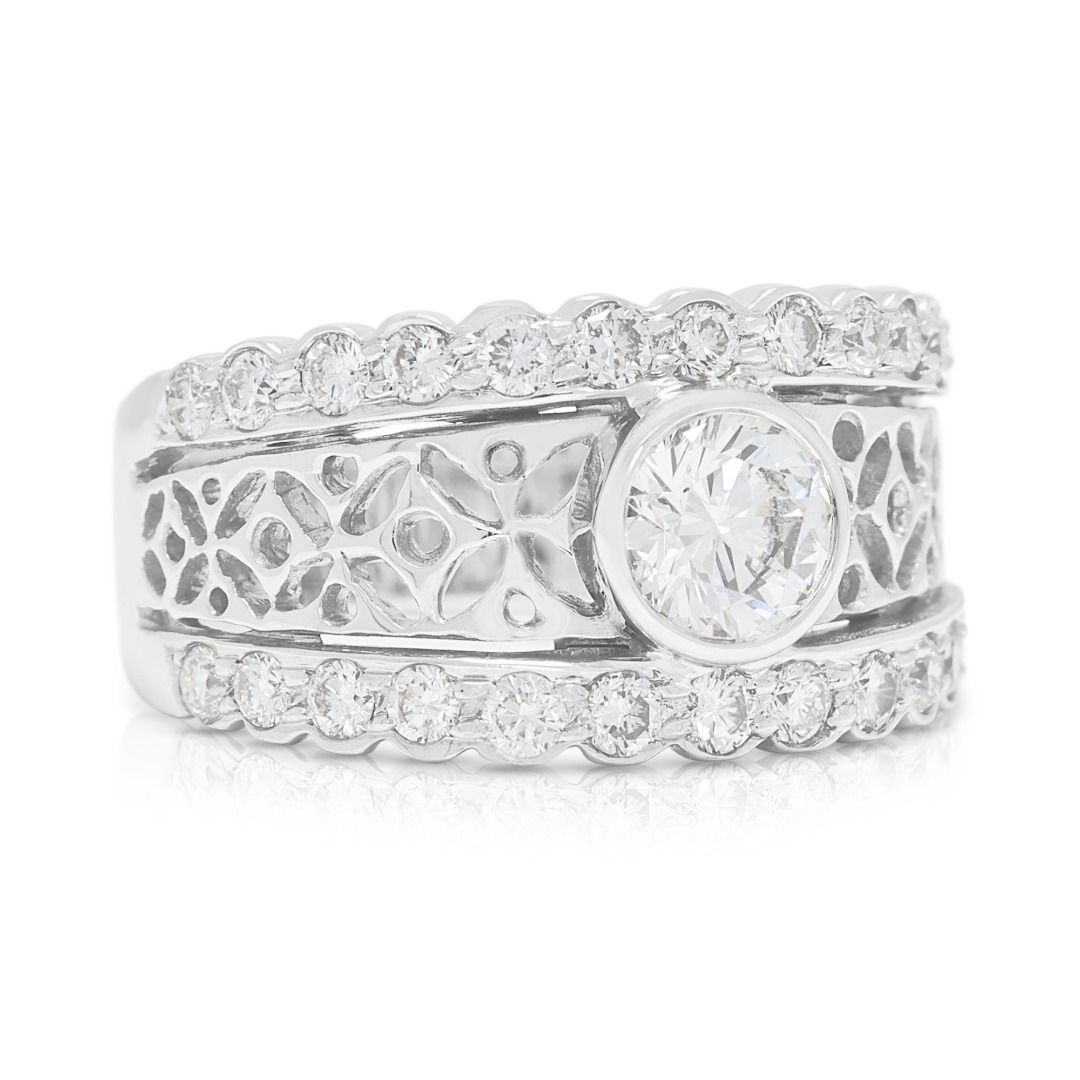 Ornate 0.56ct Diamond Ring in 18K White Gold