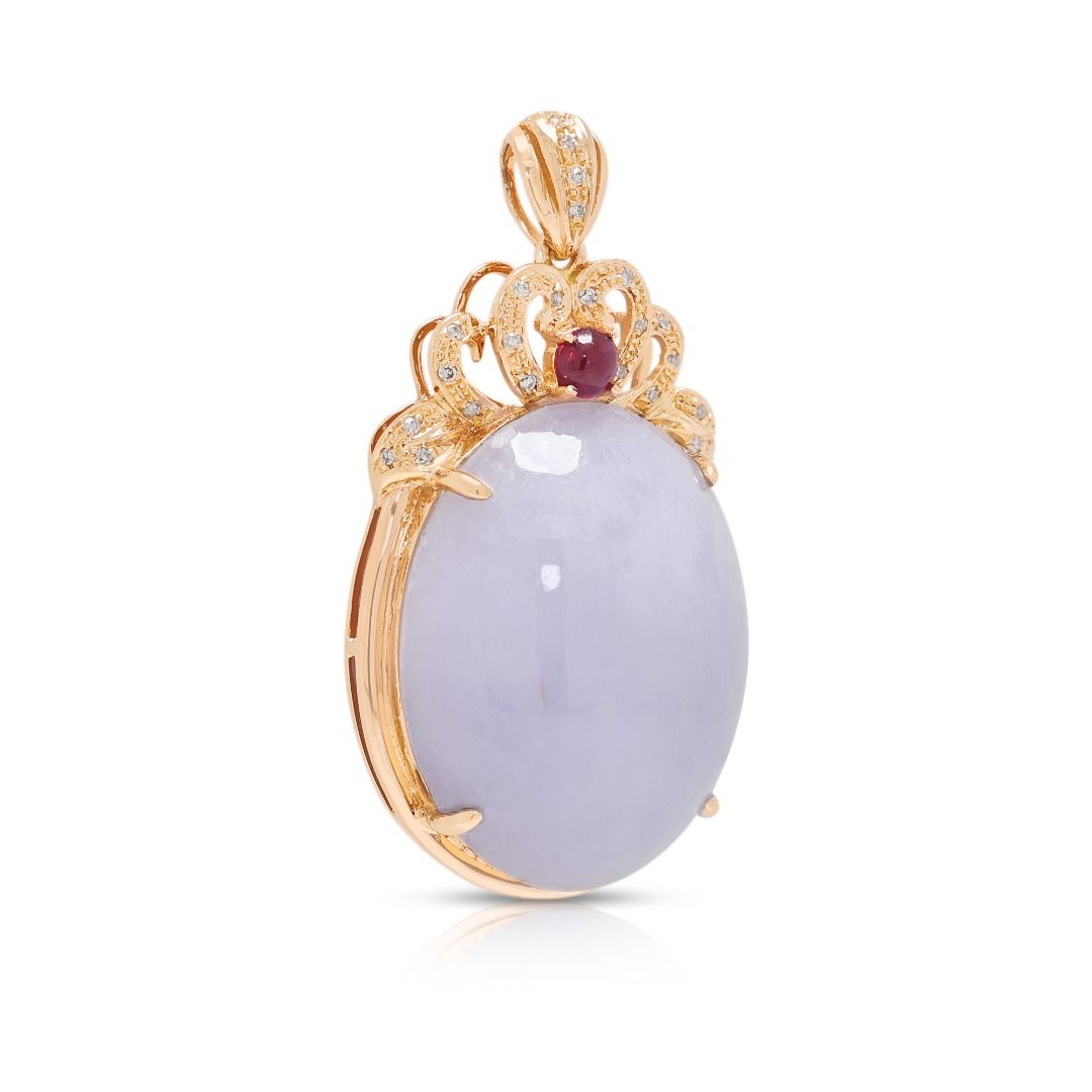 Ornate Lavender & Red Jade Pendant with 0.12ct Diamond Accents in 18K Rose Gold