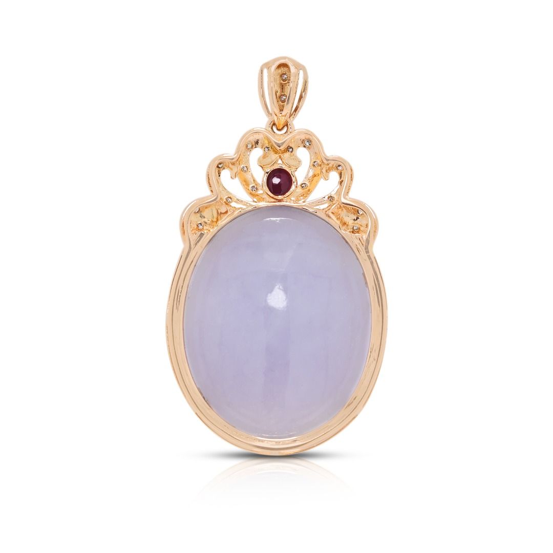 Ornate Lavender & Red Jade Pendant with 0.12ct Diamond Accents in 18K Rose Gold