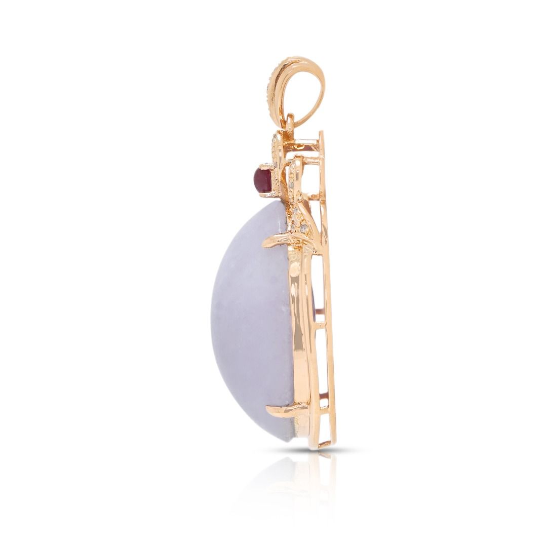 Ornate Lavender & Red Jade Pendant with 0.12ct Diamond Accents in 18K Rose Gold