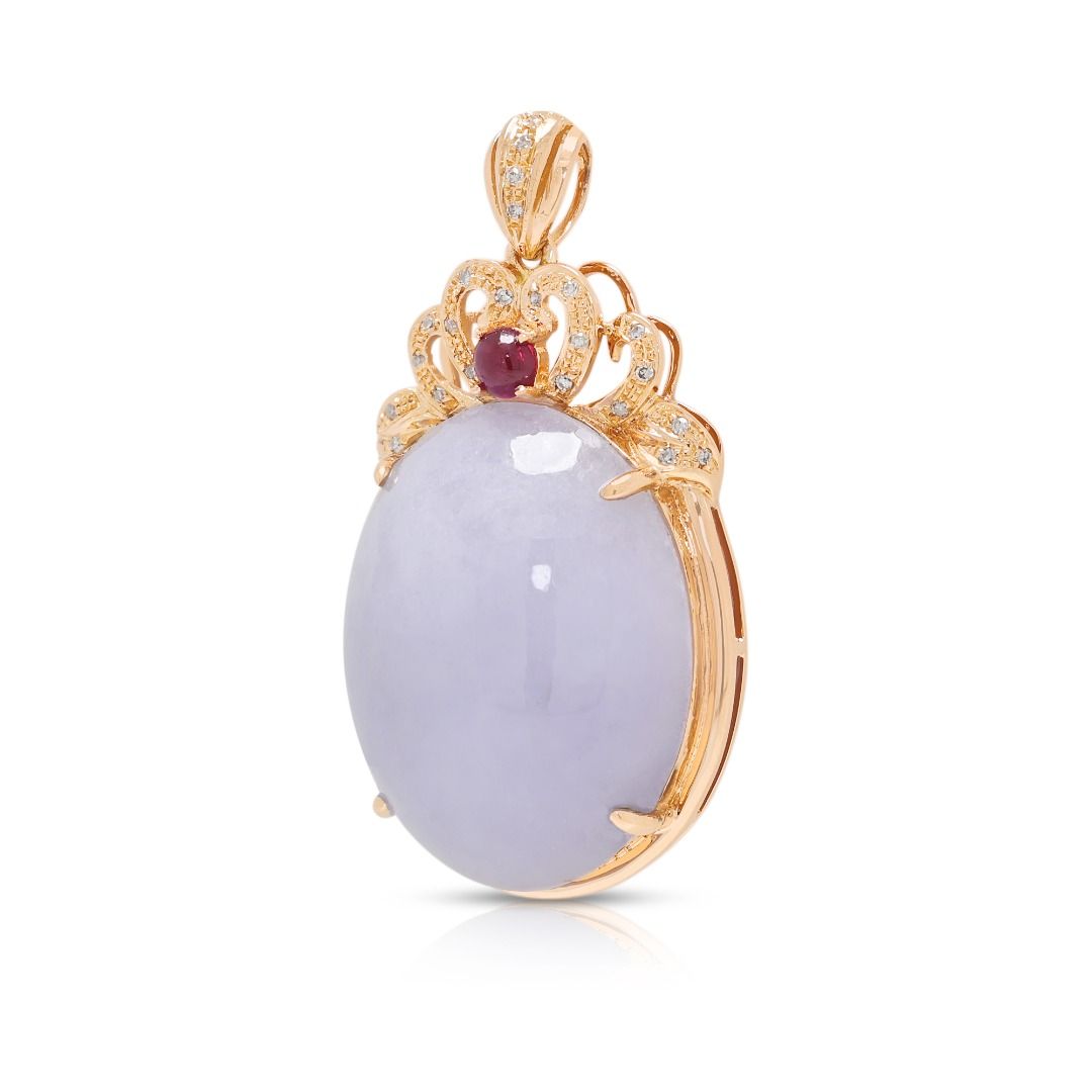 Ornate Lavender & Red Jade Pendant with 0.12ct Diamond Accents in 18K Rose Gold
