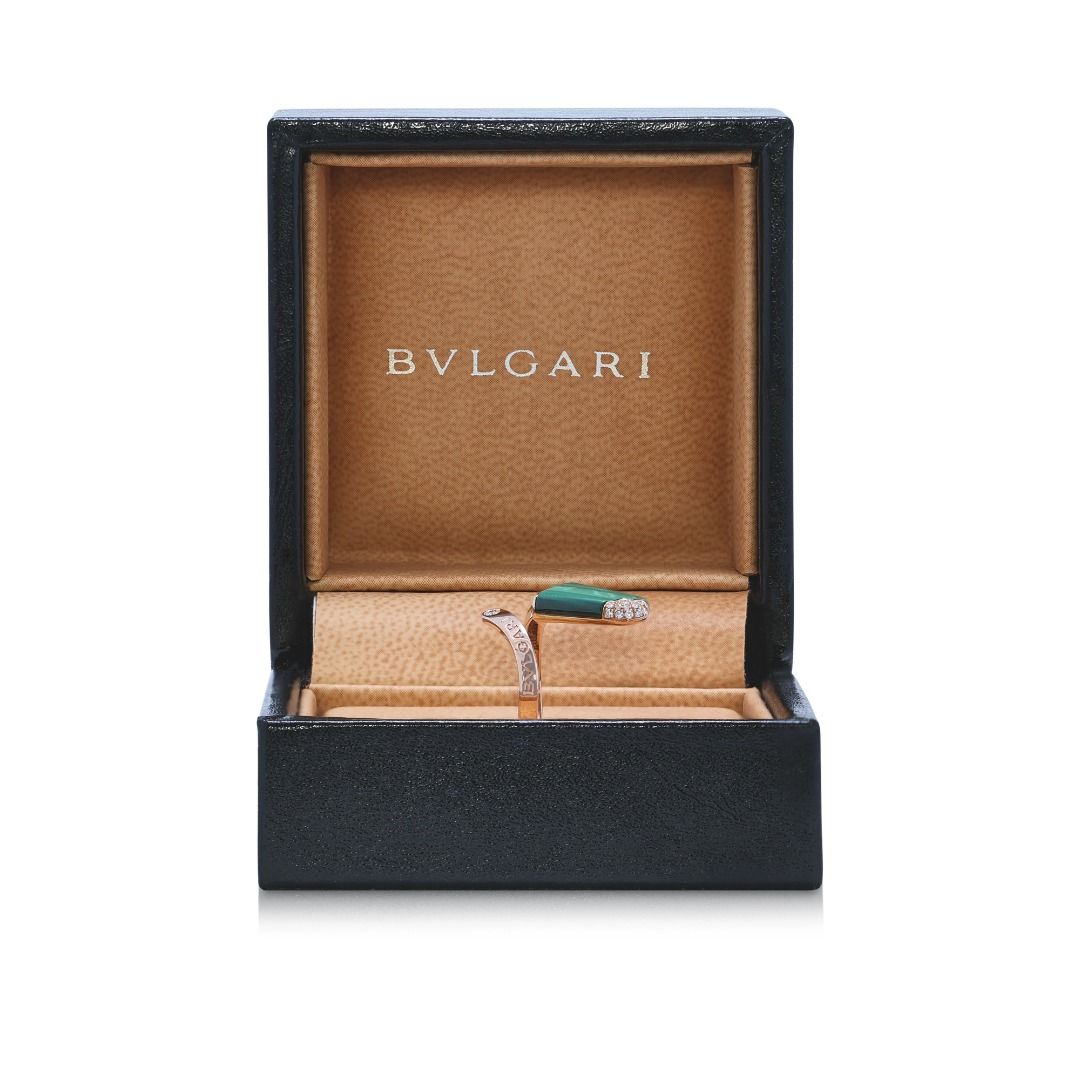 Playful 0.54ct Bvlgari Gelati Malachite & Diamond Ring in 18K Rose Gold (Full Set with Certificate)