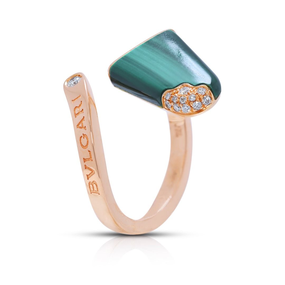 Playful 0.54ct Bvlgari Gelati Malachite & Diamond Ring in 18K Rose Gold (Full Set with Certificate)