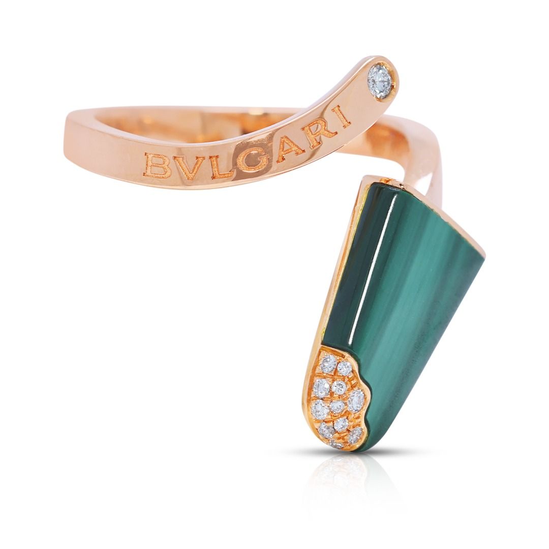 Playful 0.54ct Bvlgari Gelati Malachite & Diamond Ring in 18K Rose Gold (Full Set with Certificate)