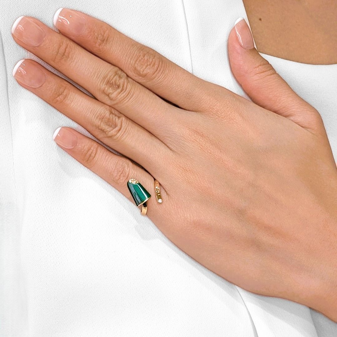 Playful 0.54ct Bvlgari Gelati Malachite & Diamond Ring in 18K Rose Gold (Full Set with Certificate)