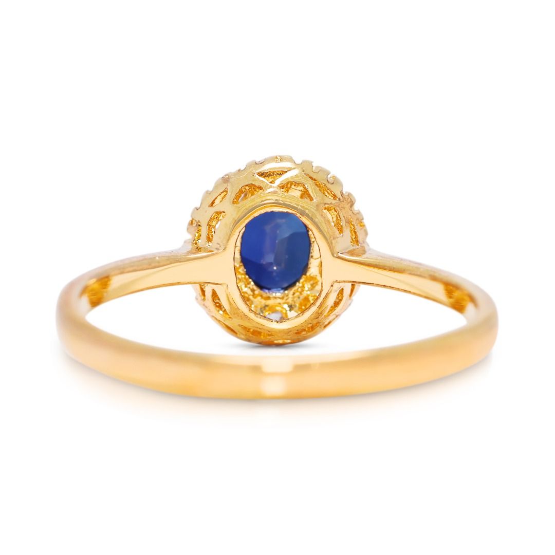 Polished 0.26ct Sapphire & Natural Diamond Ring in 18K Yellow Gold