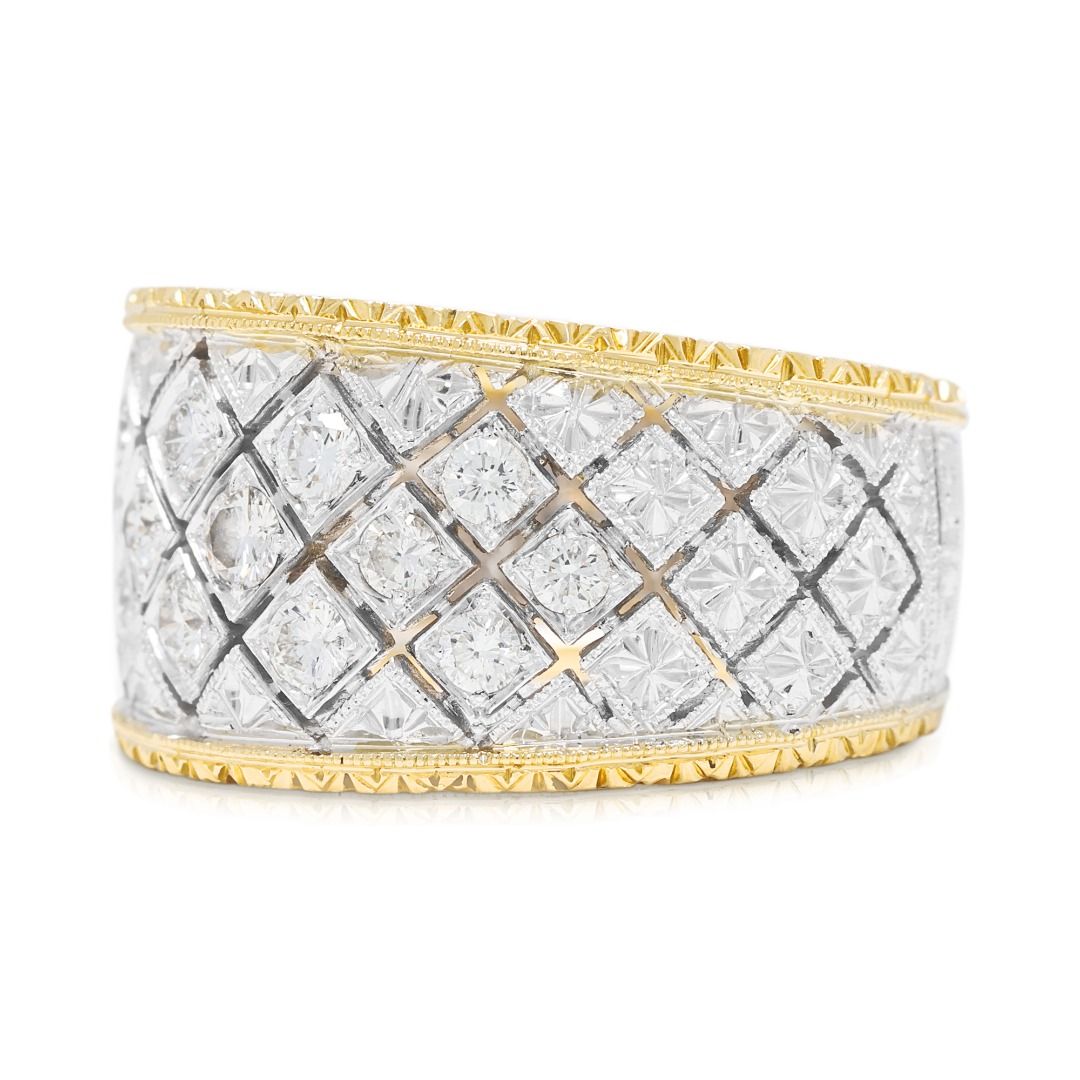 Precious 0.32ct Diamond Lattice Ring in 18K Two-Toned Gold
