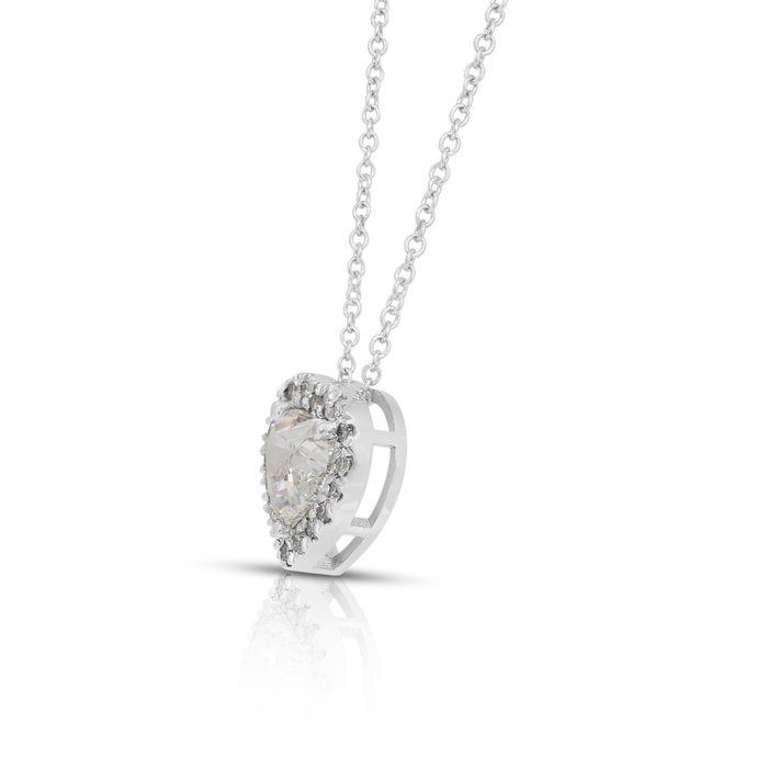 Precious 1.21ct Diamonds Necklace with Halo Heart-Shaped Pendant in 18k White Gold - IGI Certified