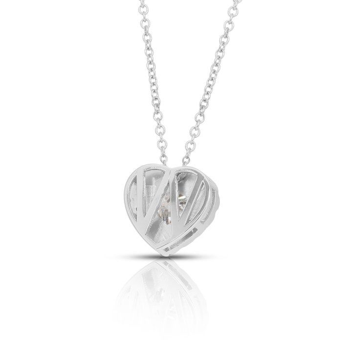 Precious 1.46ct Diamonds Necklace with Heart Pendant in 18k White Gold - IGI Certified