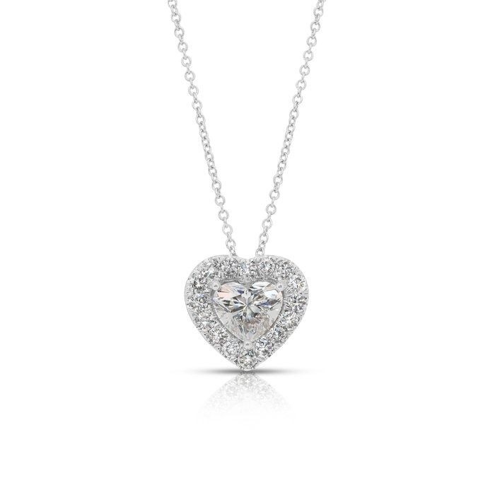 Precious 1.46ct Diamonds Necklace with Heart Pendant in 18k White Gold - IGI Certified